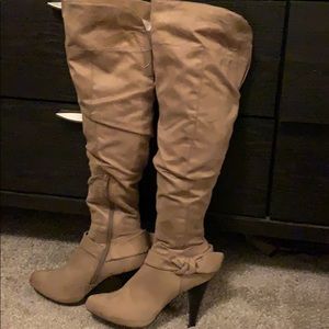 Beige over the knee boots